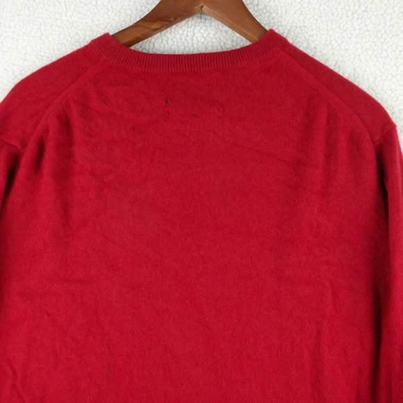 Black Brown Sweater Mens Large Red Cashmere Lightweight V Neck Preppy - Picture 5 of 12